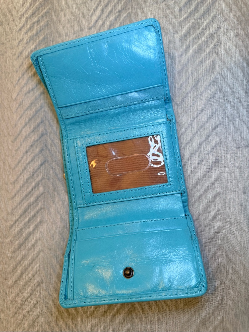 HOBO Turquoise Leather Wallet with Floral Metal Accent - Picture 3 of 3